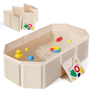 Toddler Bathtub with Side Drain Plug, Portable for Travel, White