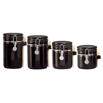 Canister Sets For The Kitchen (4 Piece Set) Black, High Gloss Ceramic By Decorative Kitchen Set With Wooden Spoons