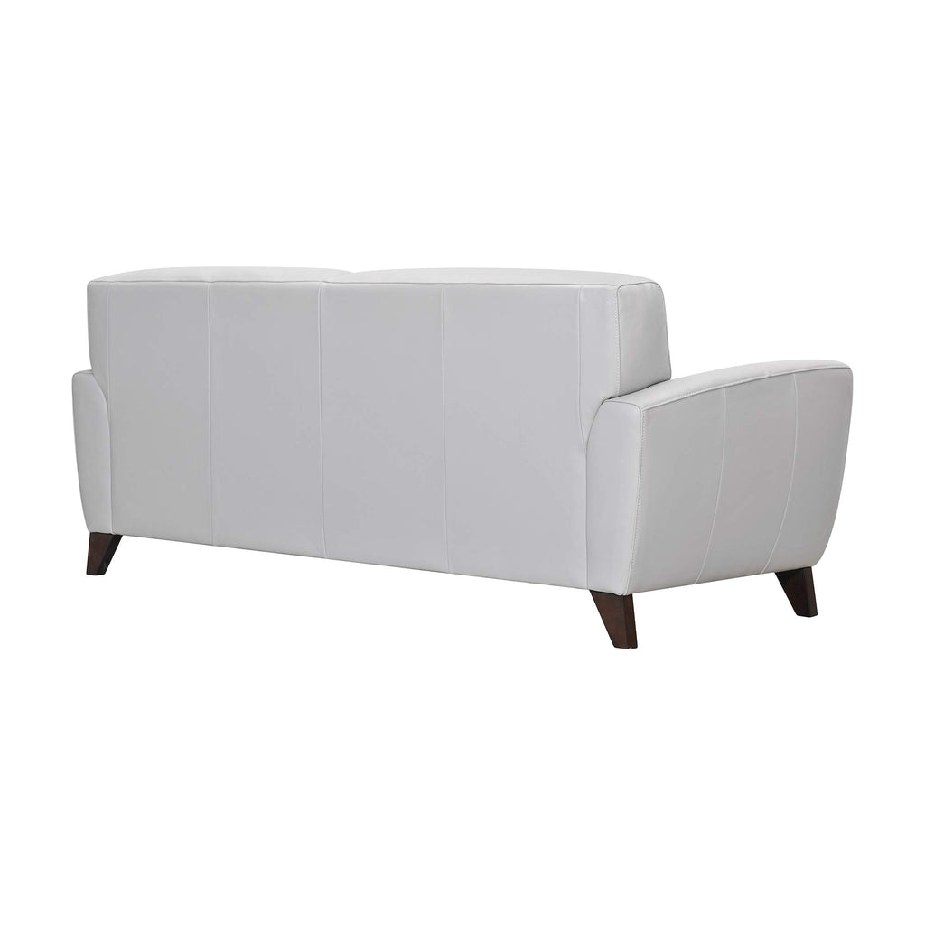 Jedd Contemporary Sofa in Genuine Dove Grey Leather with Brown Wood Legs