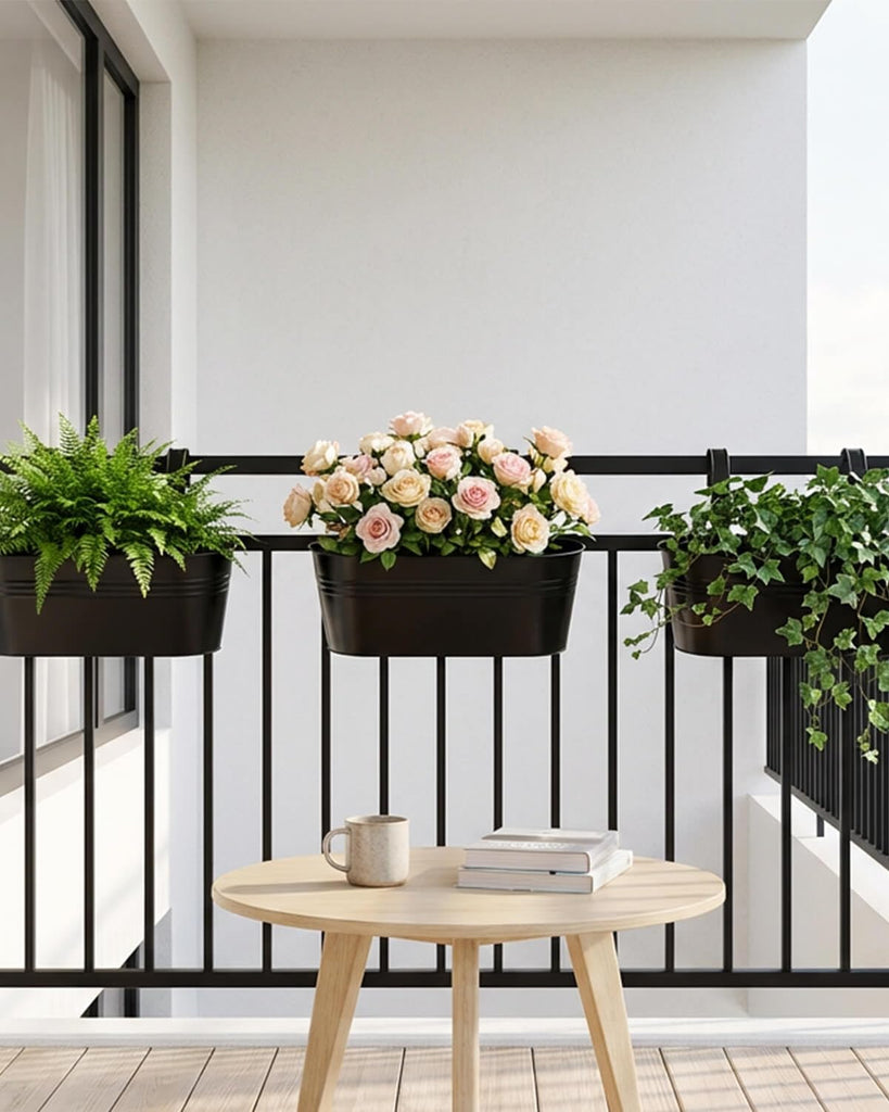 16 Inch Railing Planter Box, 5 Pack Large Metal Hanging Planters with Hooks