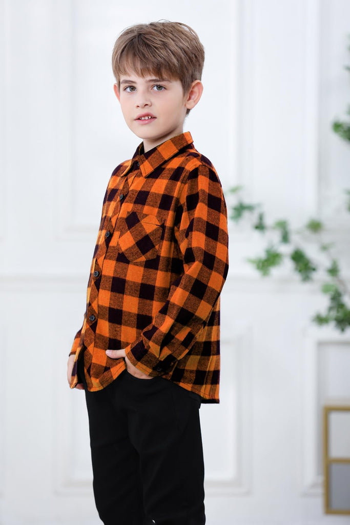 Boys Long Sleeve Flannel Plaid Shirt Button Down Shirts