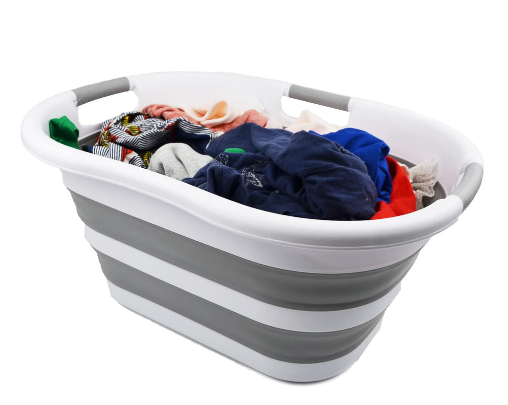 40L (10.5 gallon) Collapsible Plastic Laundry Basket - Space Saving Storage Container - Portable Washing Tub