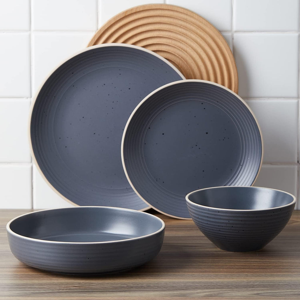 Lauren Modern Stoneware 16-piece Round Dinnerware Set, Plates and bowls Set, Dish set for 4, Charcoal