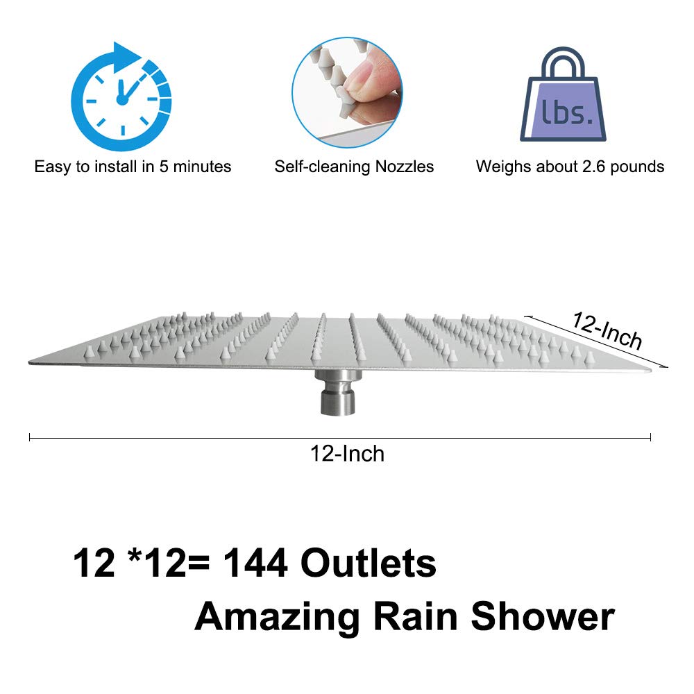 Rain Shower Head, High Flow Stainless Steel Square Rainfall Shower, Waterfall Bath Shower Body Covering, Ceiling or