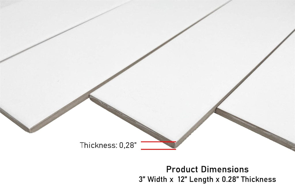 White Ceramic Subway Tile 3X12 (Box of 6 Sqft - 25 Pieces) (Gloss)