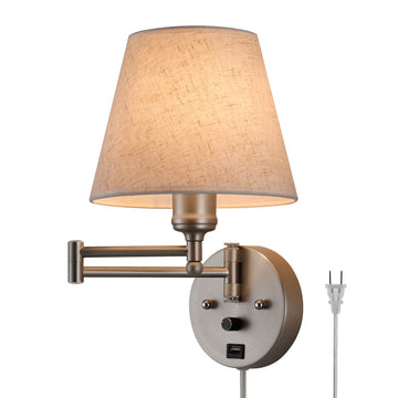 Swing Arm Wall Lamp Wall Mount Lamp with Cord Plug in Wall Sconce Lighting with Dimmable On Off Switch Wall Light