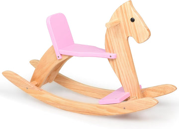 Wooden Rocking Horse, Girls Ride-On Toy wtih Safety Foot Pedal