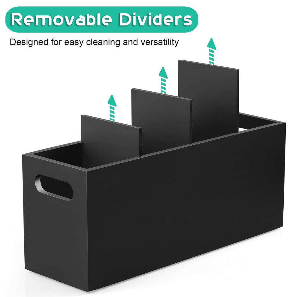 Large Utensil Holder with Removable Divider - 4 Compartment Wooden Utensil Caddy Organizer Counter - Black Cooking