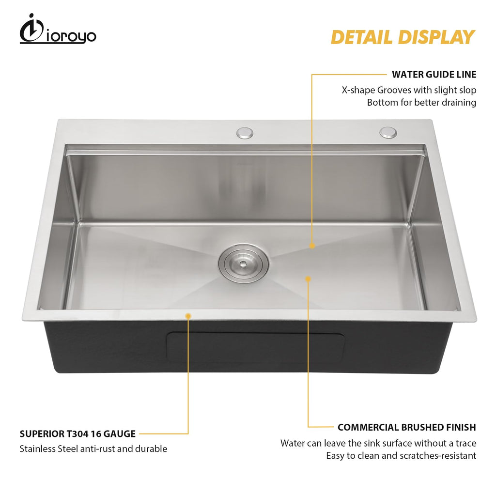 33 Inch Drop SInk 33"x22" Workstation Topmount Sink