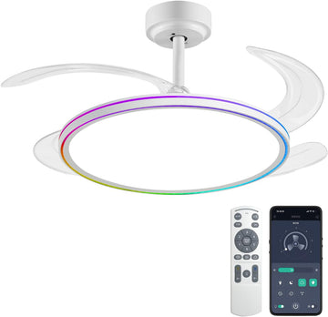 RGB Retractable Ceiling Fan with Light, APP/Remote Control