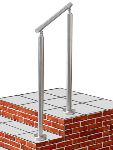 Outdoor Small 1-2 Step Handrail, DIY 2" OD 304 Stainless Steel Transitional Hand Rails with Installation Kit, Silver