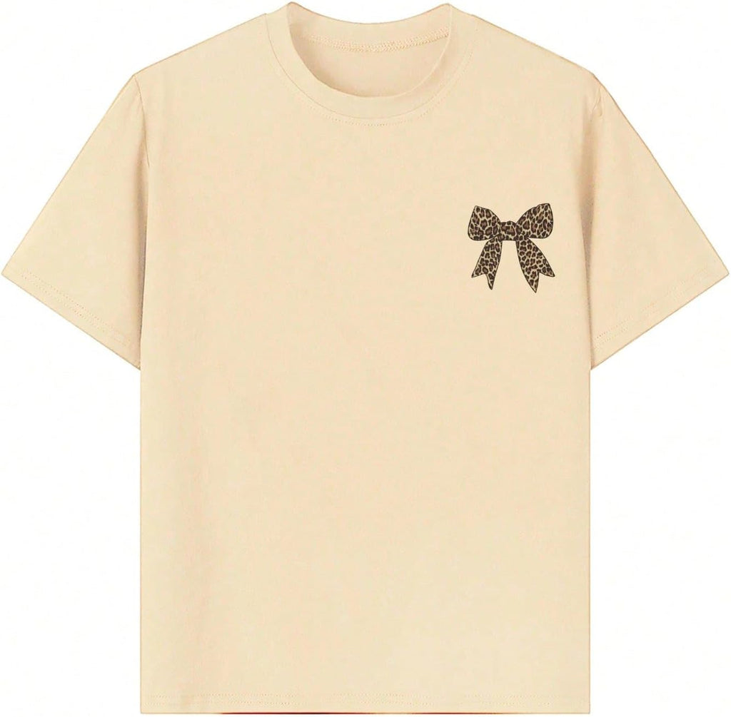 Girl's Bow Leopard Graphic Tees 2 Pack Summer Tops