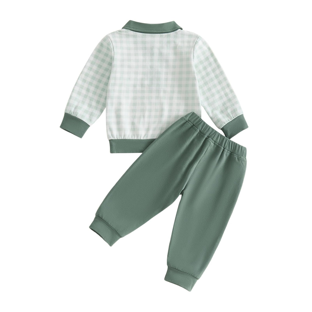 Big Brother Outfit Baby Boy Fall Clothes 2Pcs Toddler Top and Pants Sets (Lapel Neck Green, )