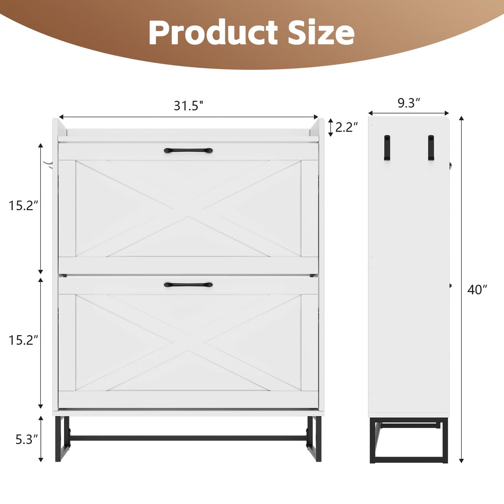 Shoe Cabinet Storage Hidden Shoes Storage Cabinet with 2 Rattan Flip Drawers, Shoes Cabinet with Adjustable Shelves