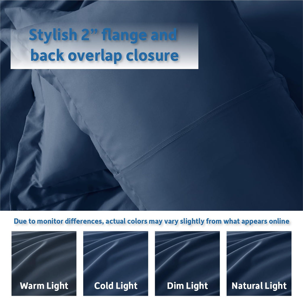 Navy Blue Duvet Cover Sets - Soft Double Brushed Duvet Cover, 3 Piece, with Button Closure