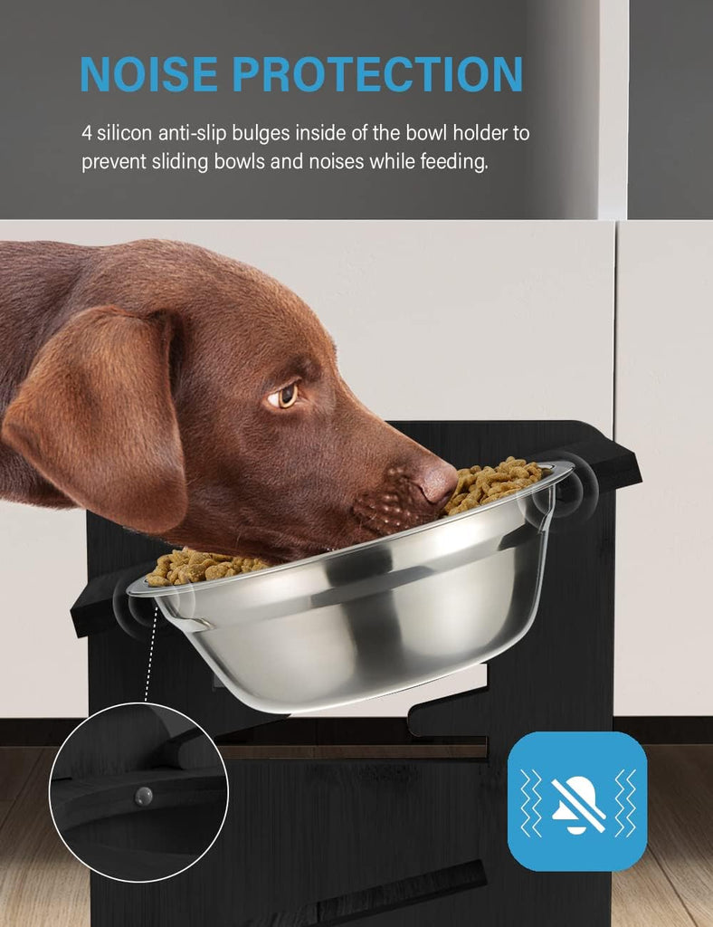 Elevated Dog Bowls, Raised Bowl Stand Adjustable Large/XLarge, Black
