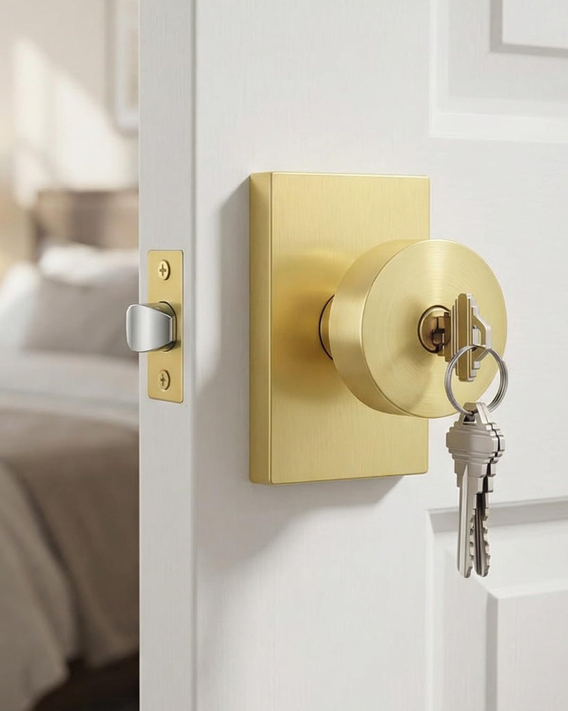 Brushed Gold Exterior Door Knob with Lock and Key 1 Pack