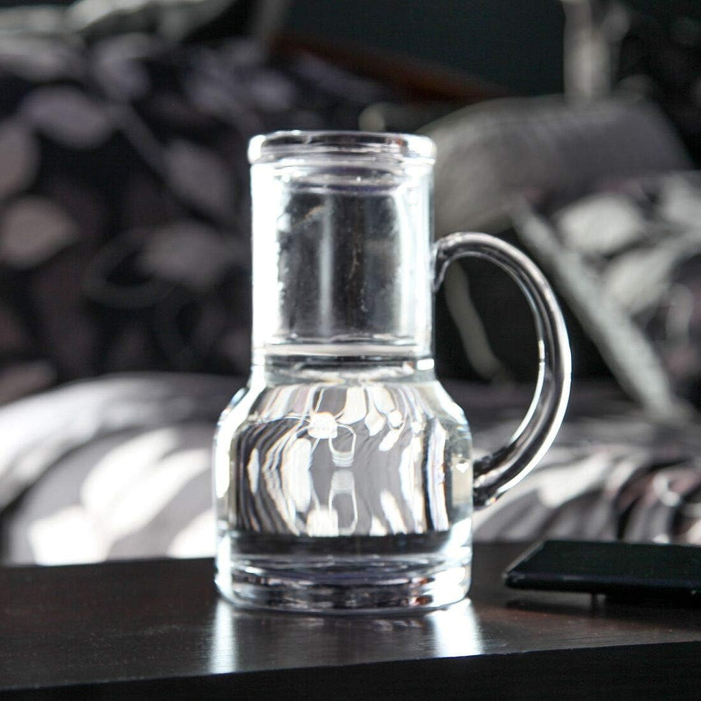16 oz Glass Water Carafe or Kitchen - Carafe with Cup Lid & Handle, Perfect for Bedside or Desktop Use, Modern Design