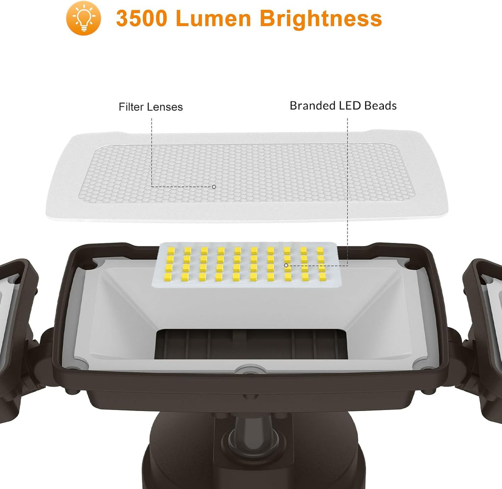 LED Outdoor Flood Lights 3500LM 35W Security Light Dusk to Dawn | 5500K White Light, IP65 Waterproof, Hardwired, Easy