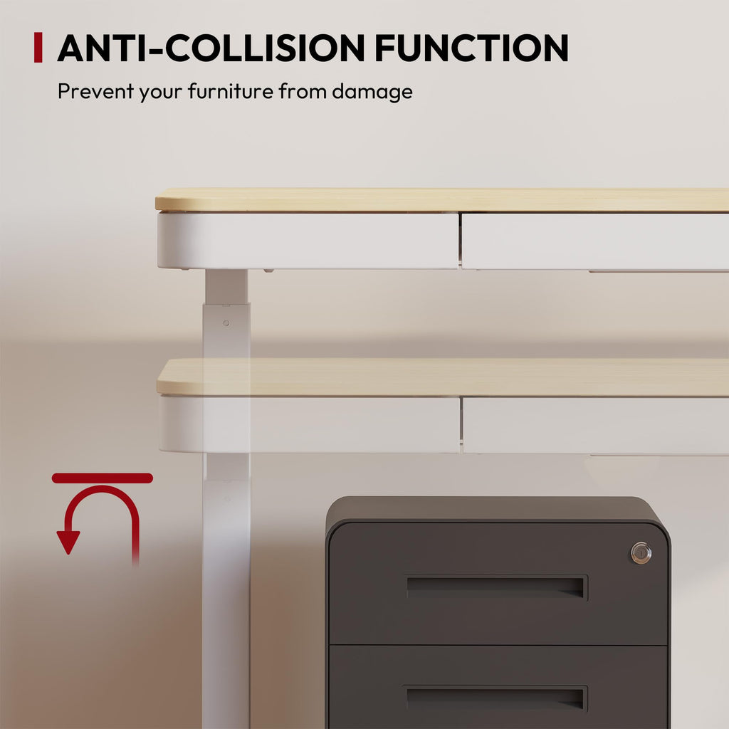 Standing Desk with Drawer, Electric Height Adjustable Home Office Desk with Storage & USB Ports, 48 inch Bamboo