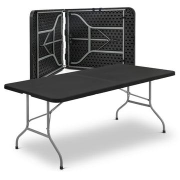 8ft Folding Table Plastic Fold-in-Half Table, Black