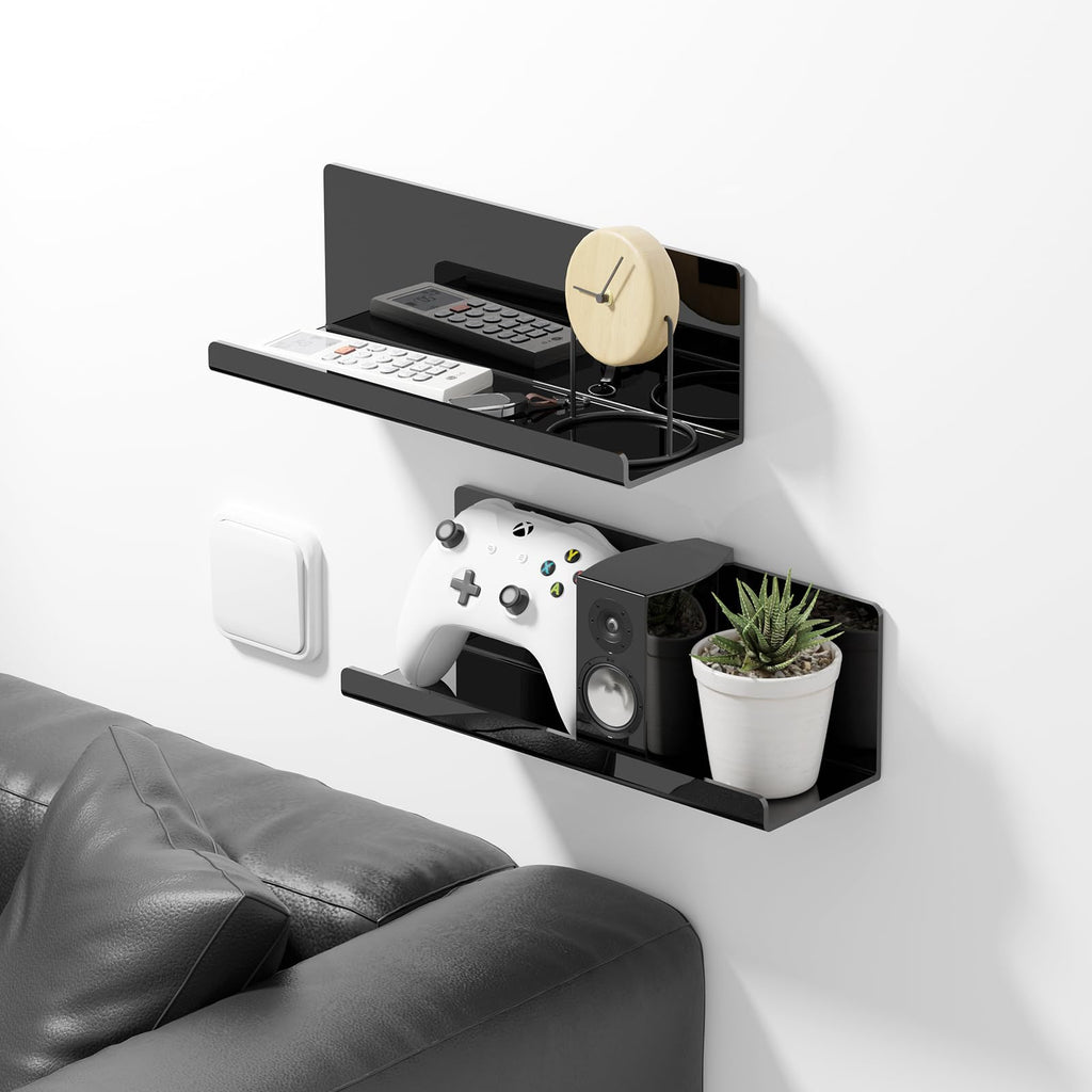 Acrylic Floating Shelves for Wall No Drilling, Self Adhesive Space-Saving Shelves, 12 Inch Floating Shelf Stick on