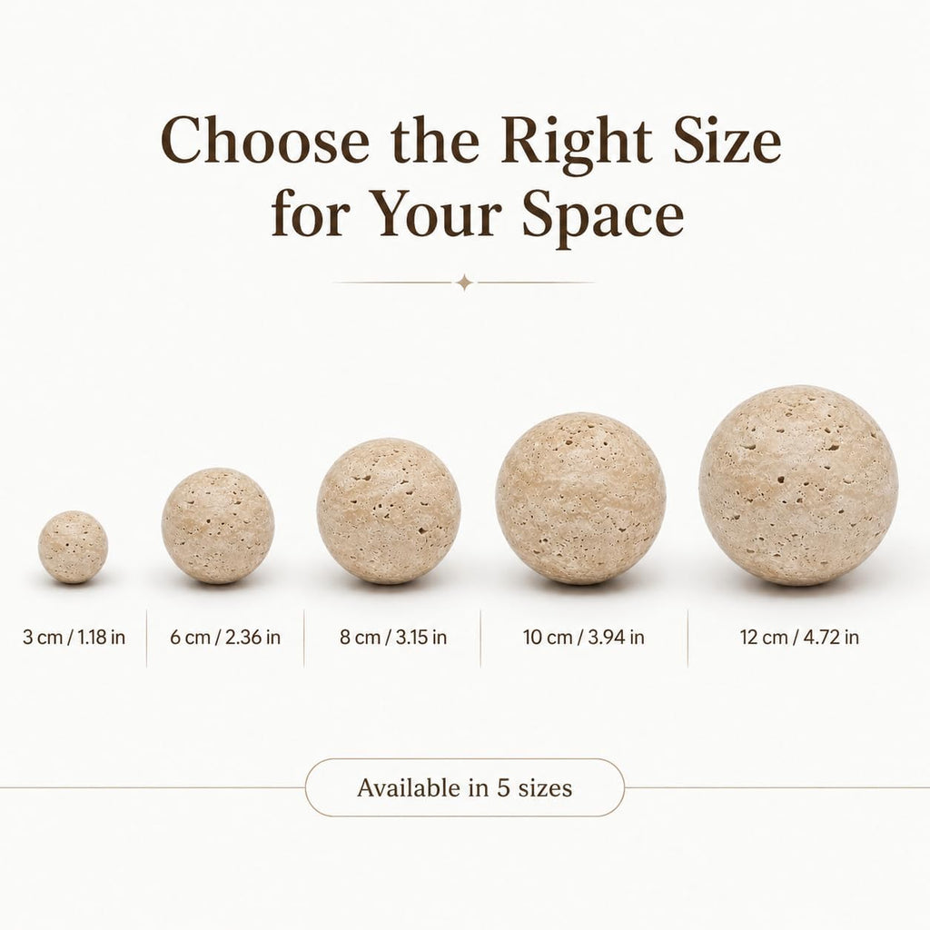 Natural Travertine Decorative Sphere, 1.18 Inch Small Stone Ball Decor, Hand-Polished Beige Orb Accent for Trays