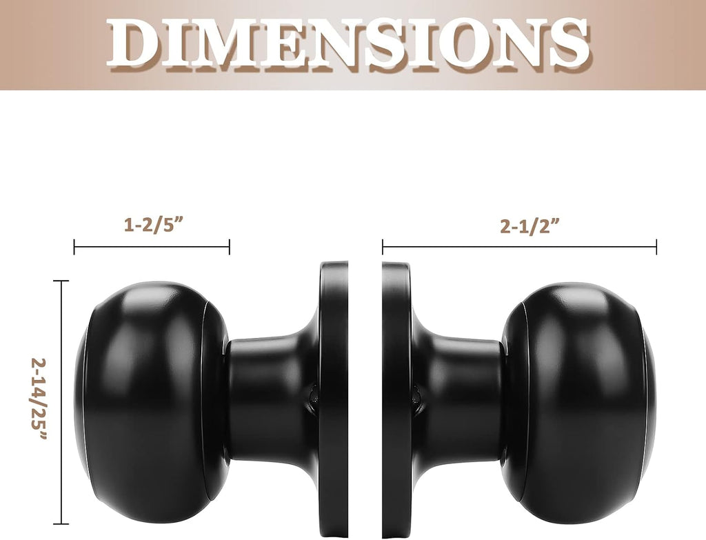 6 Pack Classic Closet Door Knobs Dummy Door Knob, Individual Non-Turning Dummy Door Knob Single Side, Black Interior