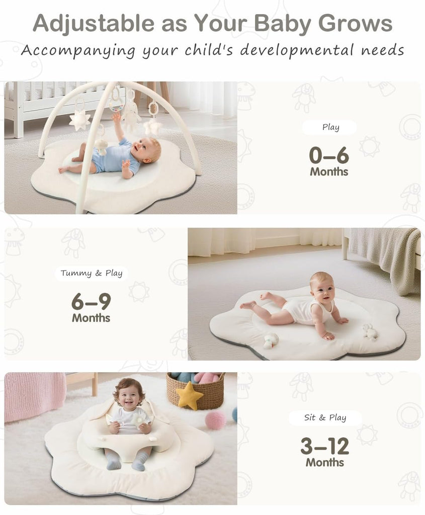 In-1 Baby Play Mat & Baby Seats for Infants for Sitting Up, Tummy Time Gym Activity Mat with 5 Detachable Toys