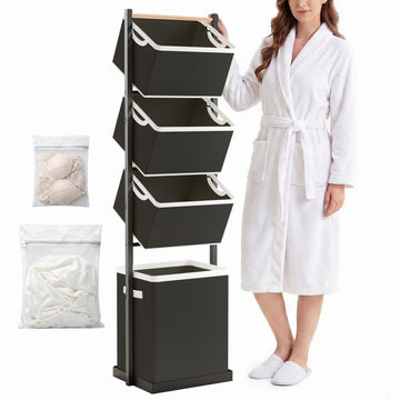 4-Tier Laundry Hamper Sorter, Vertical Laundry Sorter with Removable Basket