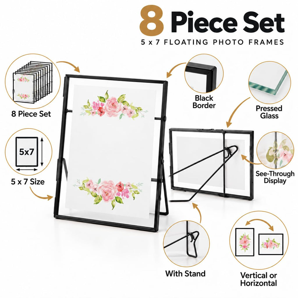 5x7 Picture Frame Black 8-Piece Floating Set