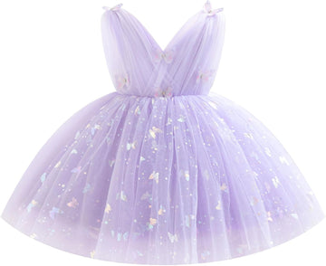 Toddler Baby Girls Shiny Butterfly Tutu Dress Princess Birthday Party Pageant Flower Girl Wedding V-Backless Dresses