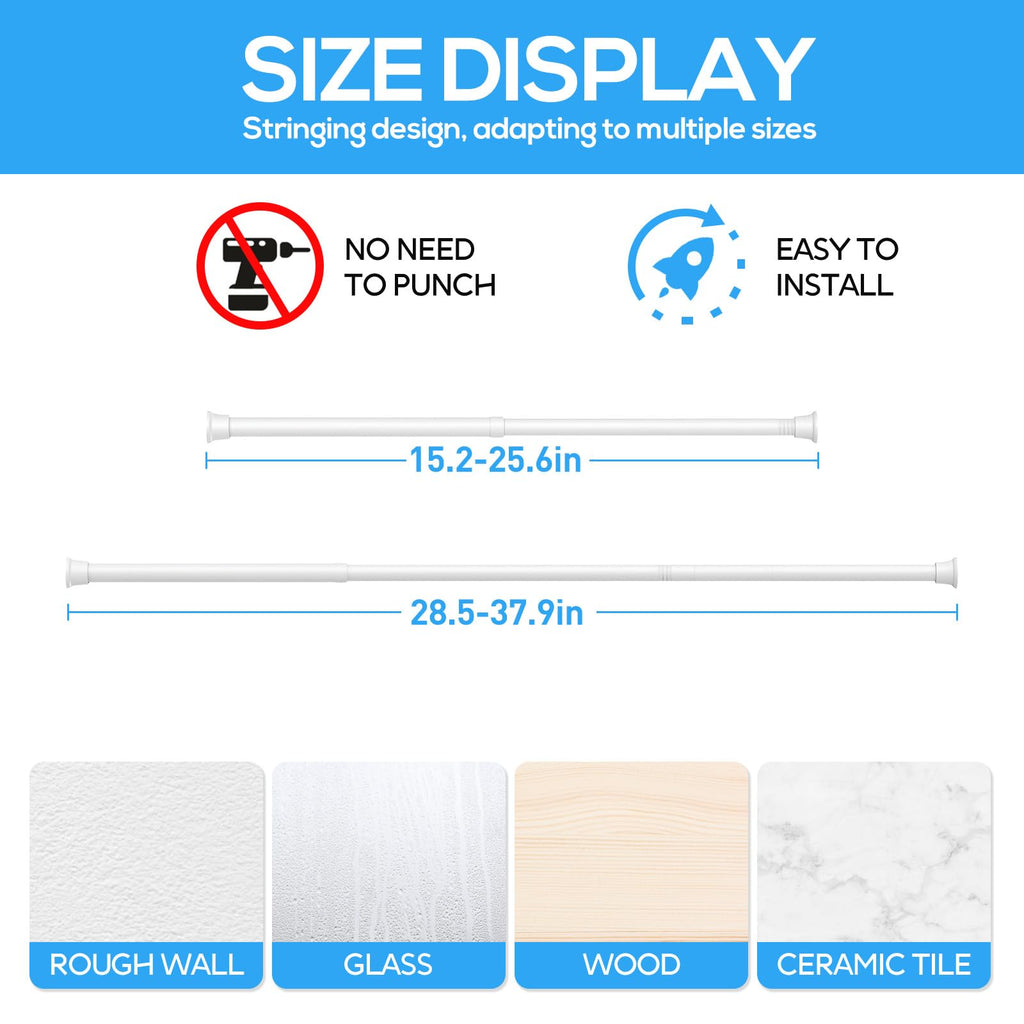 2Pcs Spring Tension Curtain Rod, White Tension Rod 16-36 Inch