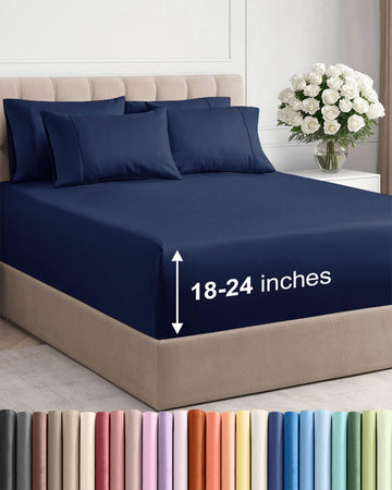 Extra Deep Sheet Set - 6 Piece Breathable and Cooling Sheets - Hotel Luxury Bedding for Women, Men, Kids &