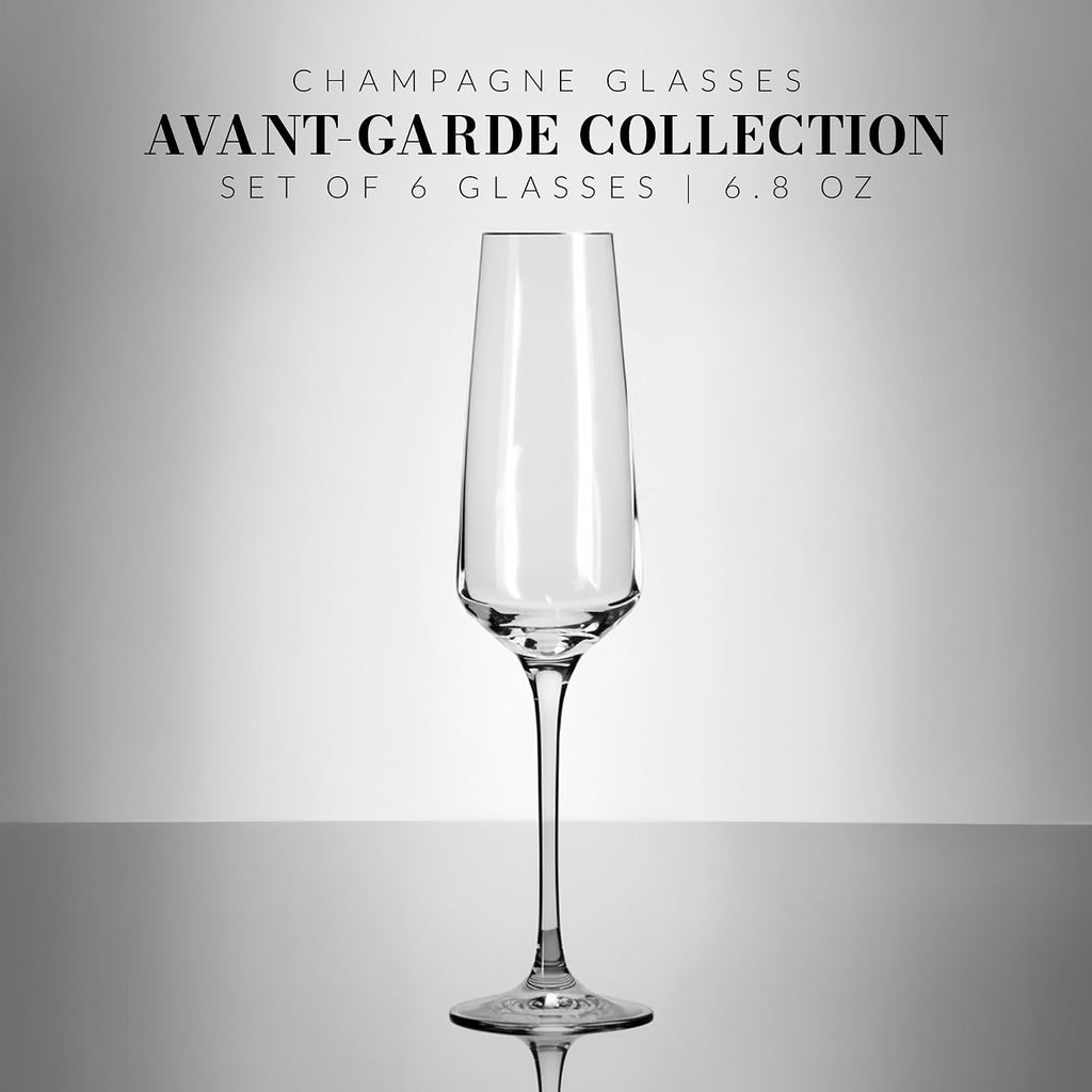 Crystal Champagne Flute Glass | Set of 6 | 6.1 oz | Avant-Garde Collection | Perfect , Restaurants and Parties |