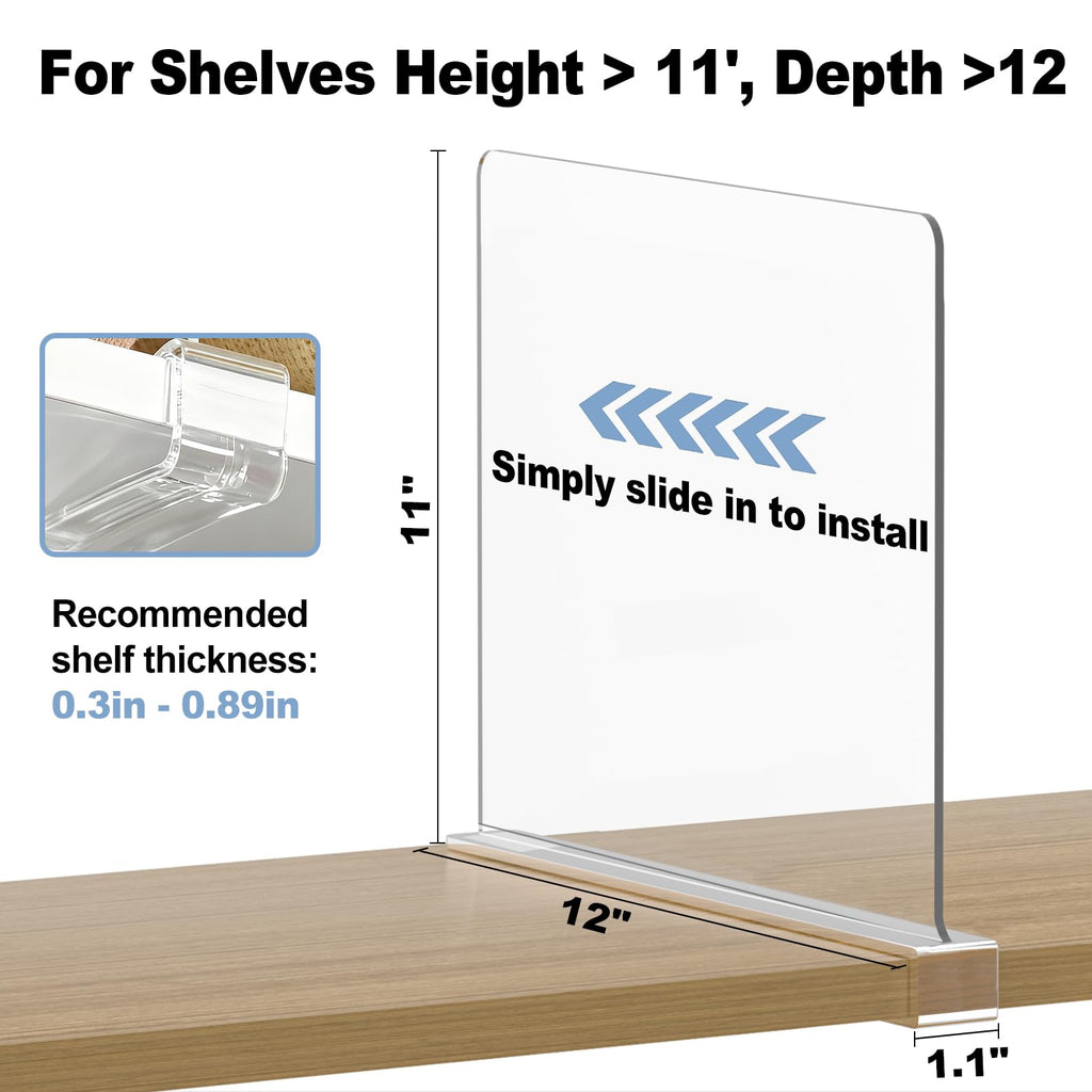 Purse Organizer for Closet Shelf Dividers: 11-inch Tall (Higher Version) Adjustable Clear Acrylic Bag Storage