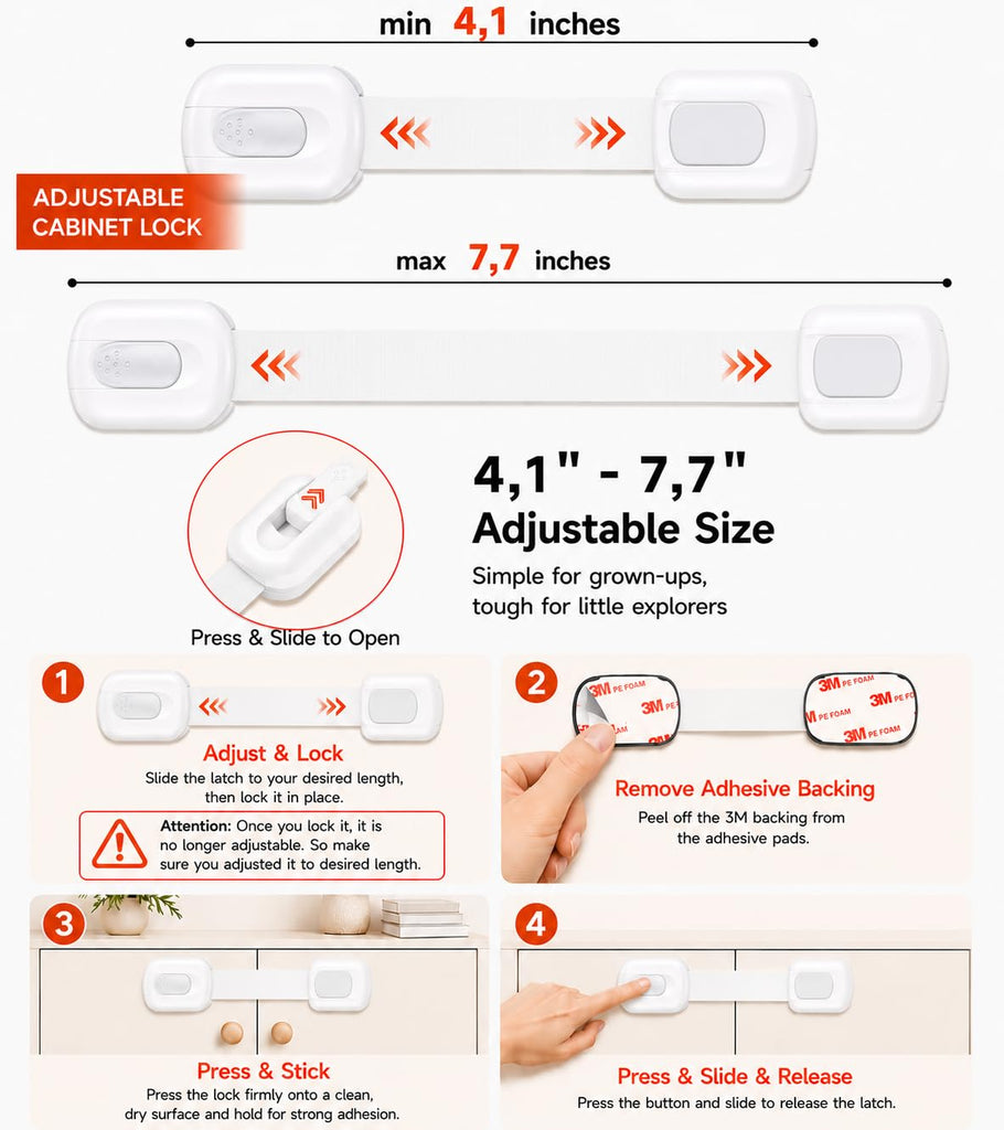 Cabinet Locks Baby Proofing, Child Proof, 10 Pack, White