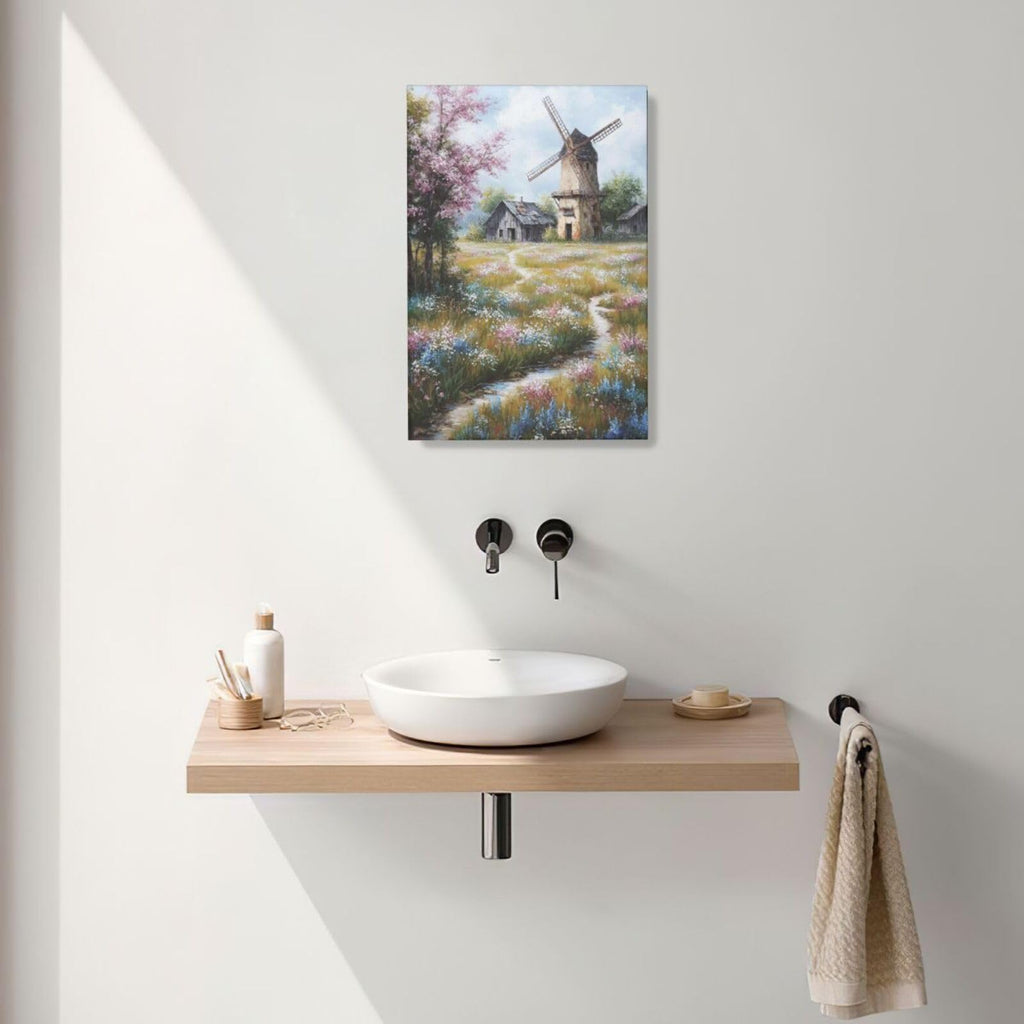 Farmhouse Windmill Wall Art Rustic Canvas Print Pictures Country Landscape Barn Painting Artwork Framed Decoration
