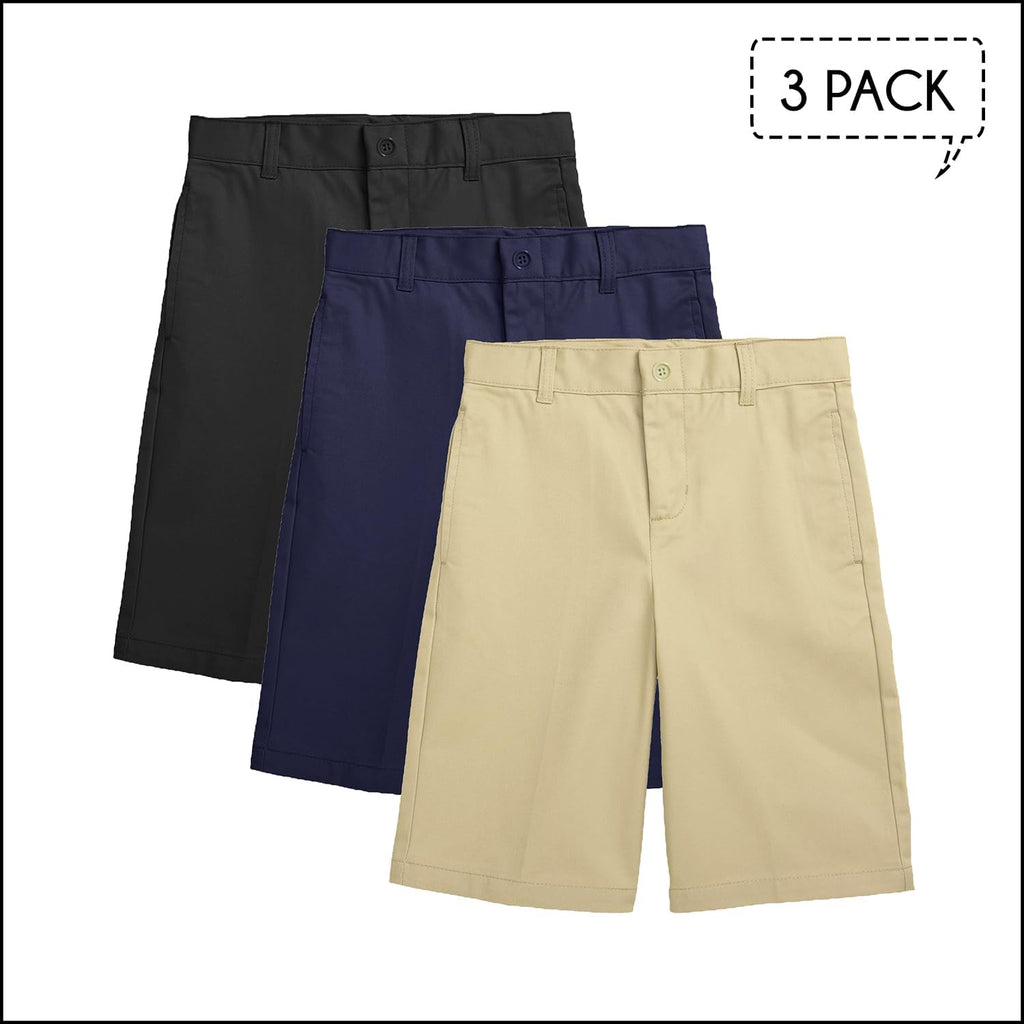 Pack Boy's Stretch Chino Shorts, Classic Cotton Blend Short with Fly Zipper for School Uniform, (Sizes, )