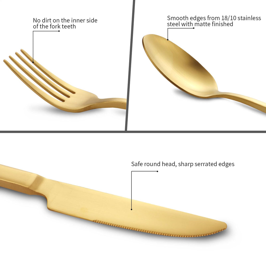 Matte Gold Silverware Set Cuboid Handle 60 Pieces Service for 12
