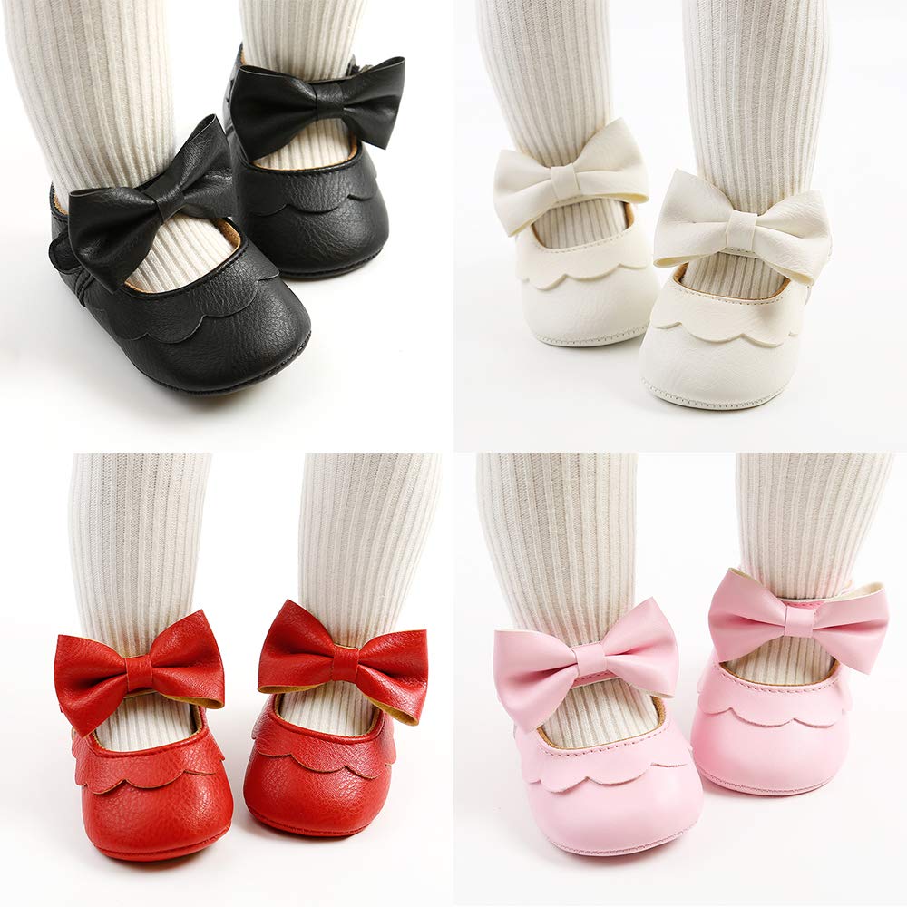 Baby Girls Mary Jane Flats with Bownot Non Slip Soft Sole PU Leather Newborn Infant Toddler First Walker Cirb Dress