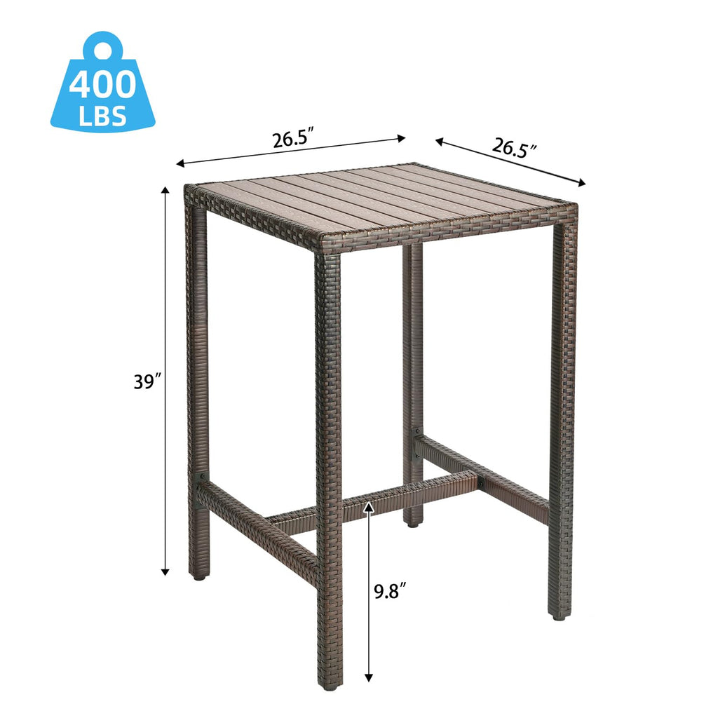 Outdoor Bar Table Patio Bar Height Bistro Table 39" Tall Outdoor High Top Square Pub Patio Table Wicker Rattan Metal
