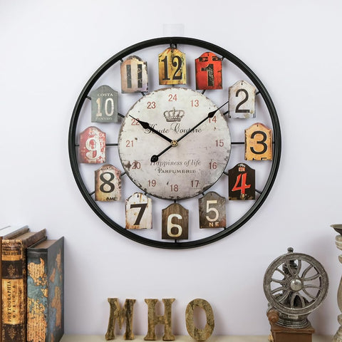 Large Wall Clock Separate Retro Dial Decorative Silent Non Ticking 20 Inch Big Vintage Farmhouse Clocks for Living