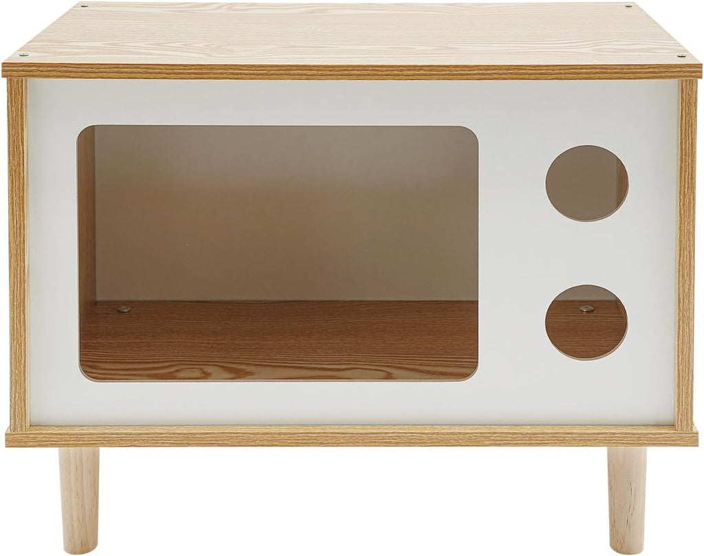 TV-Shaped Cat Bed Indoor, Large Luxury Cat Shelter Wooden Condo for Indoor Cats (Wooden, White, Small)