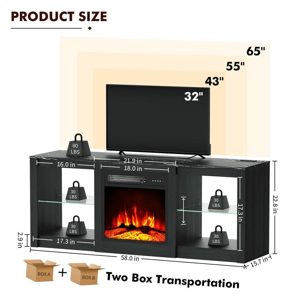 Electric for 65-80"TV, w/Power Outlets, Black