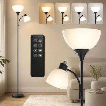 Torchiere Floor Lamp with Remote Control and Adjustable Reading Light