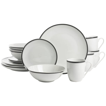 Café Stripe 16 Piece Coupe Dinnerware Set, Black