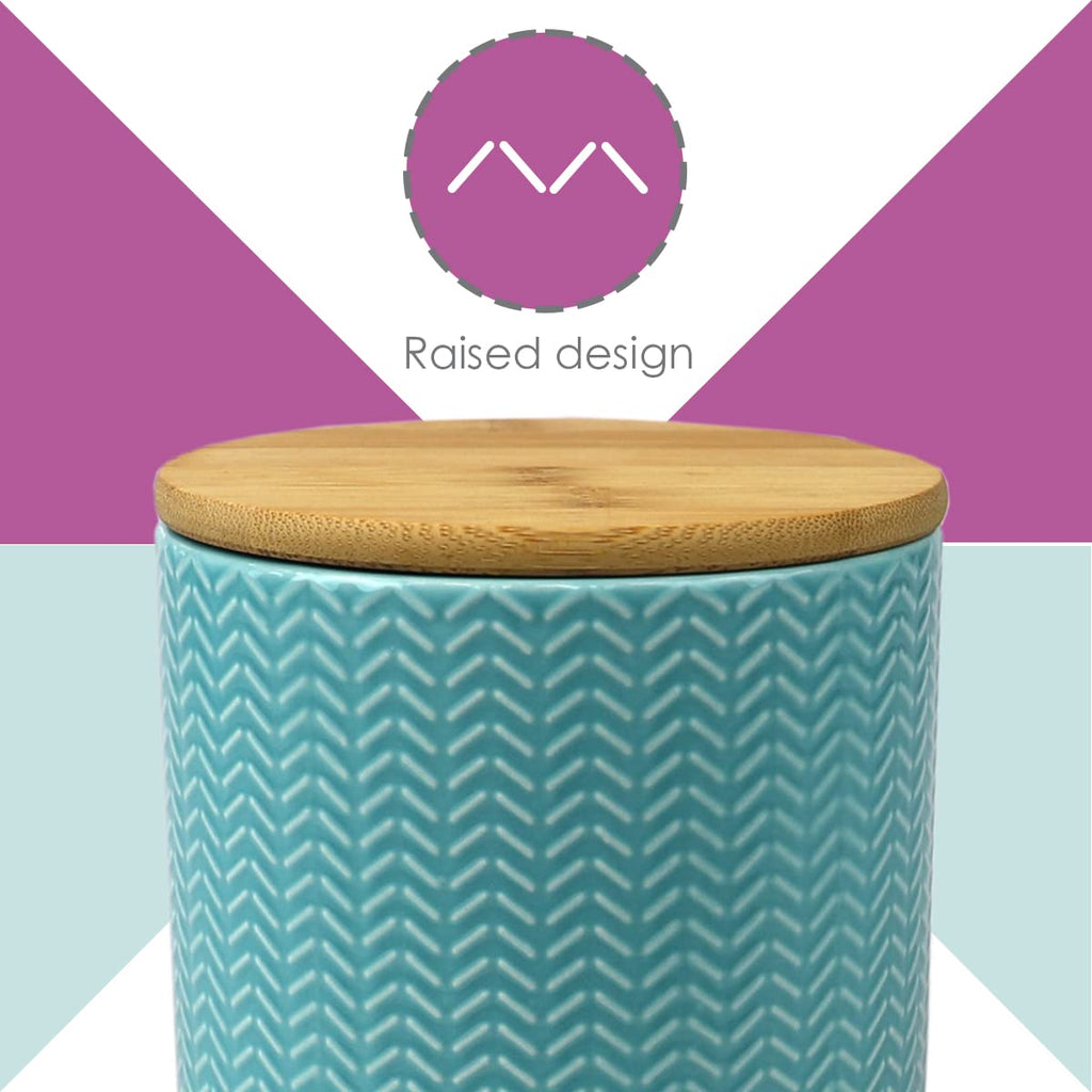 Small Wave Design Kitchen Canister (Turquoise) Modern Canister Sets Counter | With Bamboo Lid | Perfect For Storing
