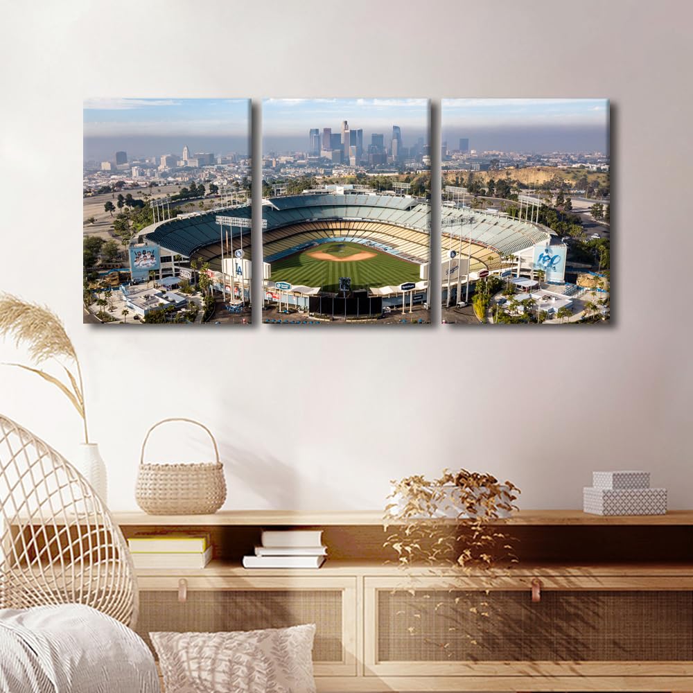 Los Angeles California Panoramic Skyline Cityscape Aerial over Dodger Stadium Painting Decor HD Prints on Canvas