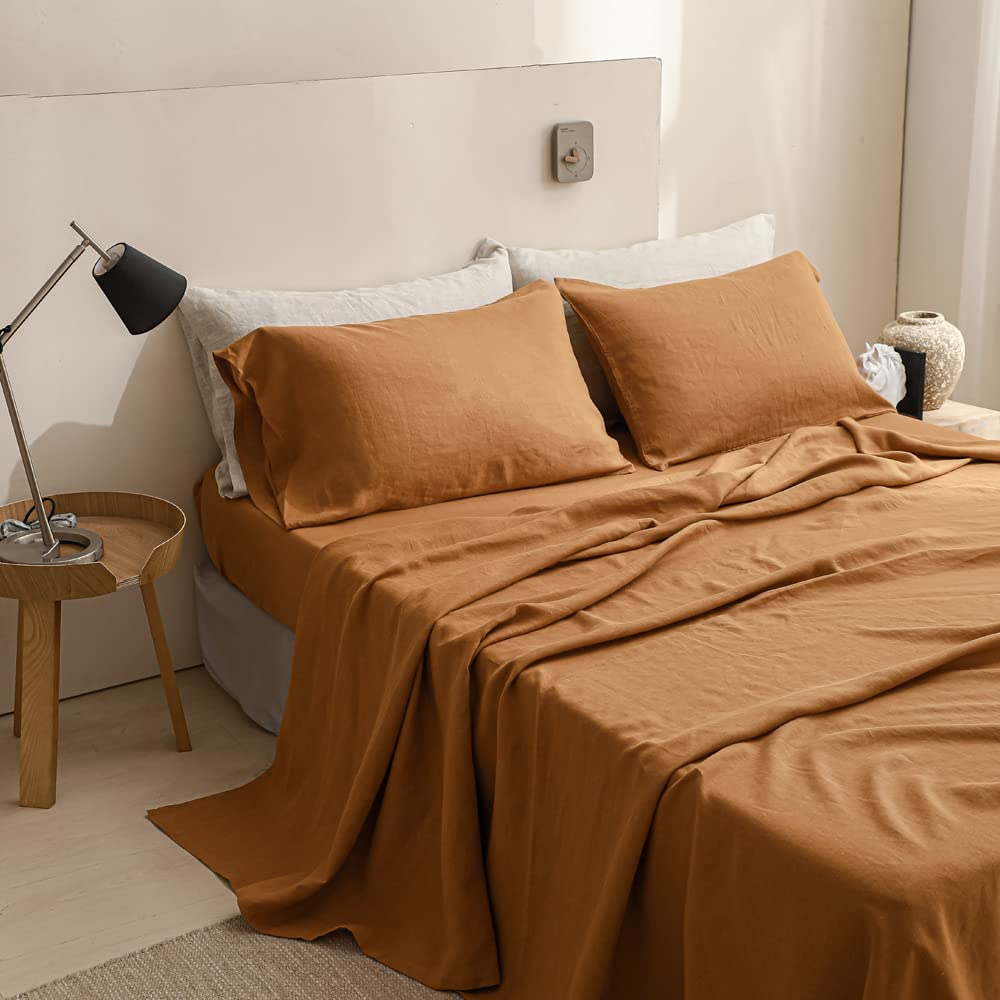 100% Linen Pillowcases 1 Pair Basic Style Envelope Overlap Closure French Natural Washed Flax Shams Set of 2